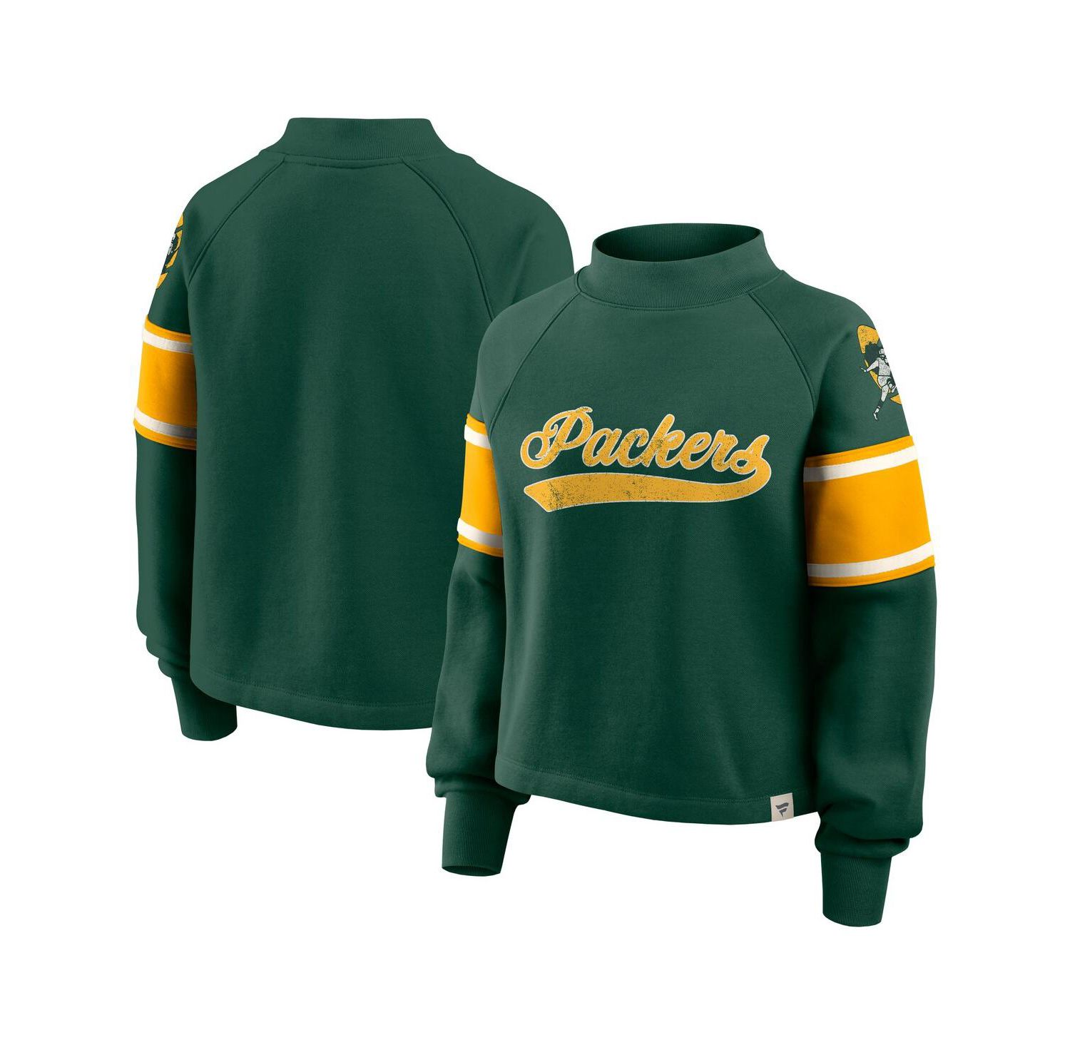 Women's Green Green Bay Packers Oversized Hometown Toss Sweep Mock Neck Pullover Hoodie