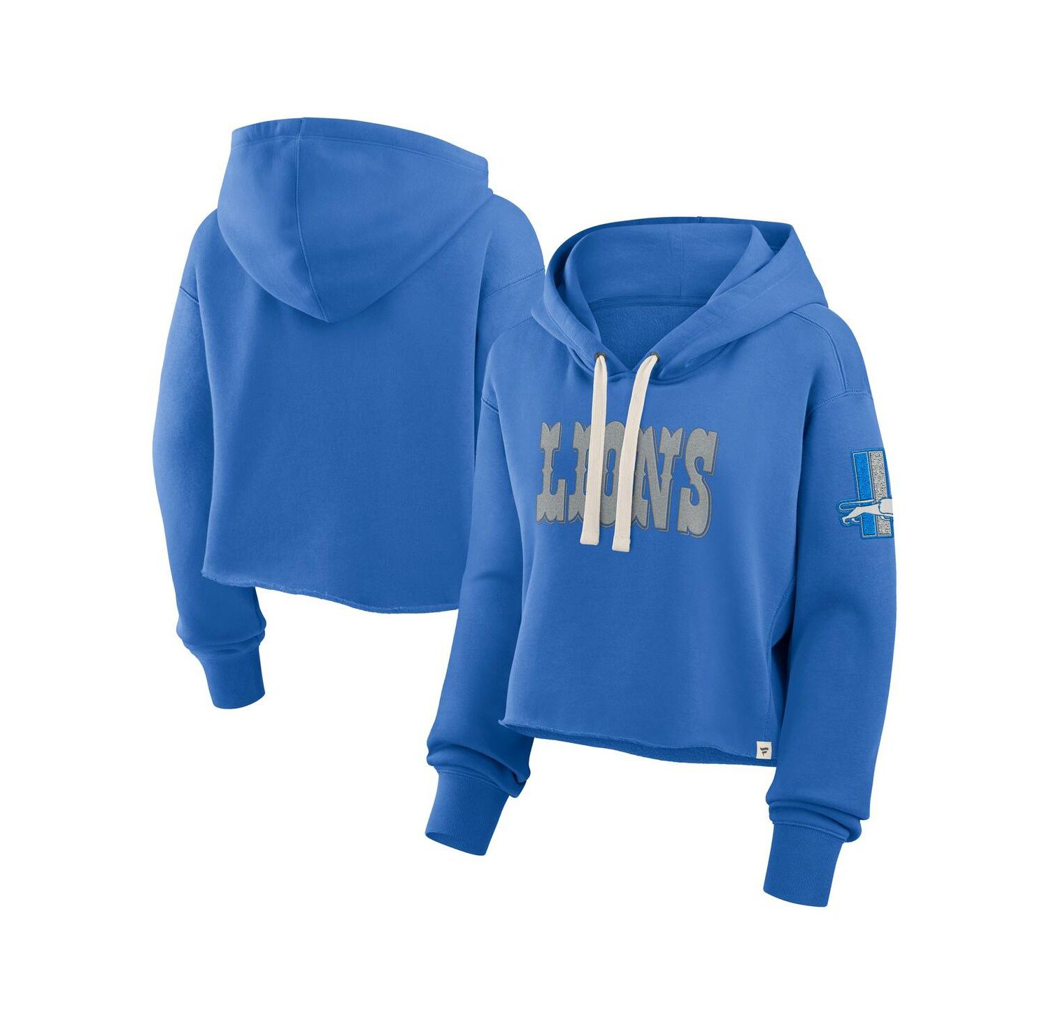 Women's Blue Detroit Lions Oversized Hometown Heritage Cropped Hoodie