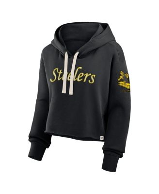 Women's Black Pittsburgh Steelers Oversized Hometown Heritage Cropped Hoodie