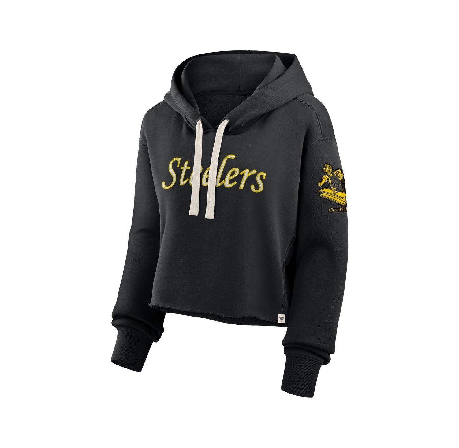 Women's Black Pittsburgh Steelers Oversized Hometown Heritage Cropped Hoodie