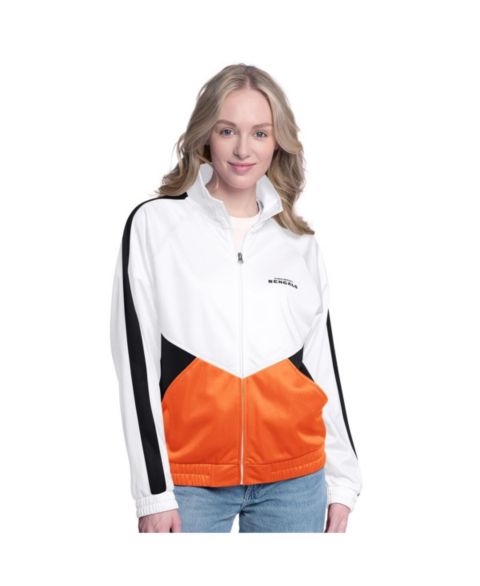 Женские куртки G-III 4Her by Carl Banks Women's White/Black Cincinnati Bengals Rally Rhinestone Full-Zip Track Jacket