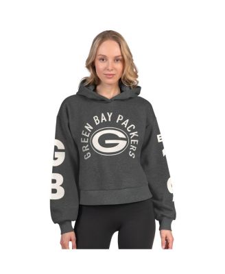 Starter - Women's Heather Charcoal Green Bay Packers Star Player Cropped Fleece Pullover Hoodie