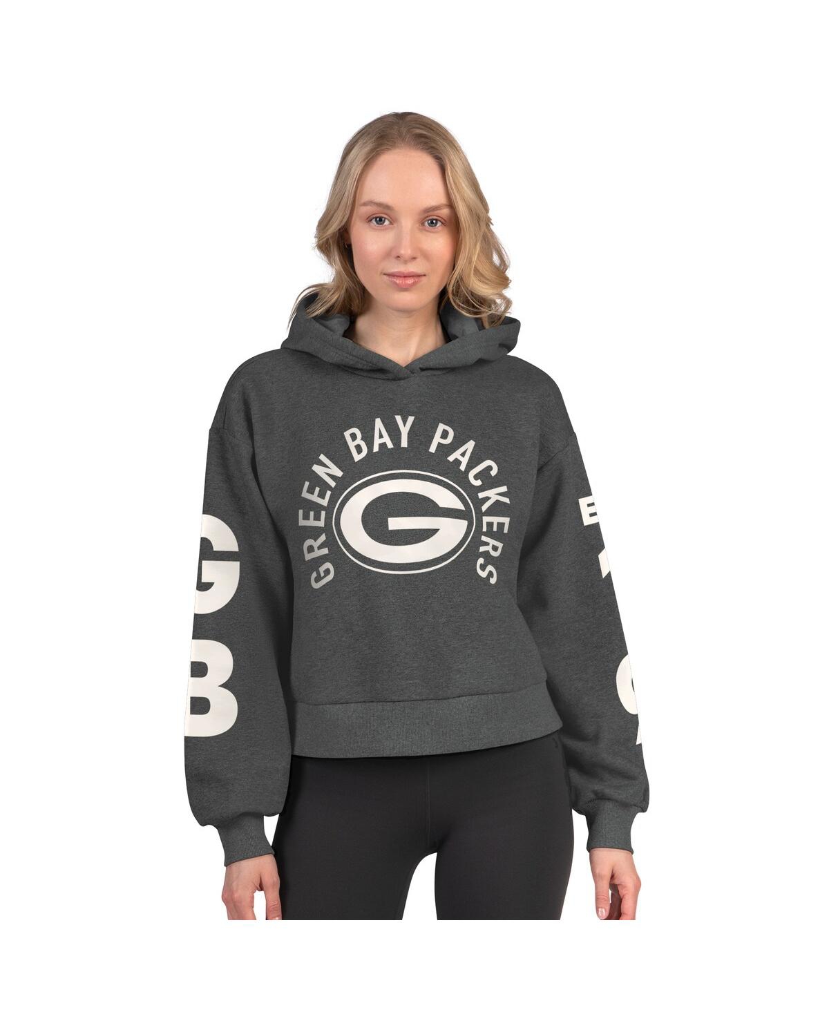 Starter Women's Heather Charcoal Green Bay Packers Star Player Cropped Fleece Pullover Hoodie In Gray