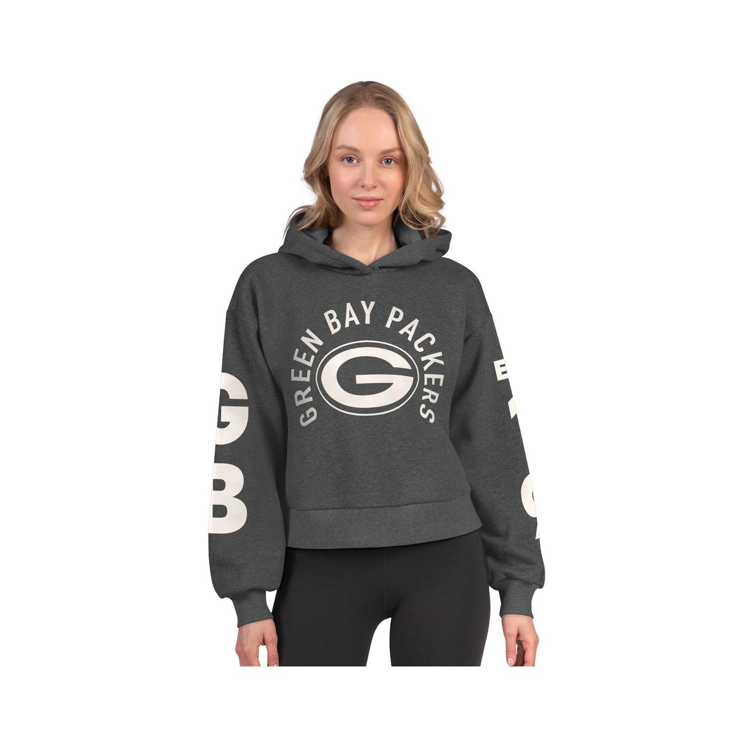 Women's Heather Charcoal Green Bay Packers Star Player Cropped Fleece Pullover Hoodie