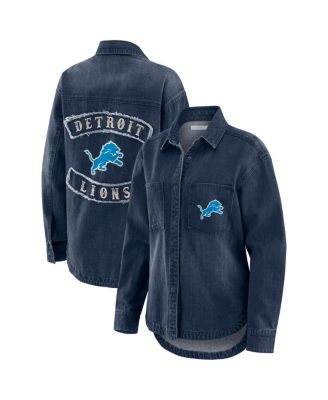 WEAR by Erin Andrews - Women's Denim Detroit Lions Washed Oversized Denim Full-Snap Shacket