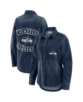 WEAR by Erin Andrews - Women's Denim Seattle Seahawks Washed Oversized Denim Full-Snap Shacket