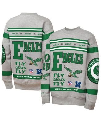 Mitchell & Ness - Big Boys and Girls Gray Philadelphia Eagles Throwback All-Over Print Fleece Sweatshirt