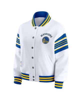 Women's White Golden State Warriors Snap Front Fleece Sweatshirt