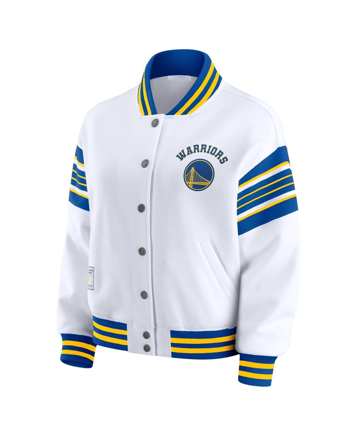 Wear By Erin Andrews Women's White Golden State Warriors Snap Front Fleece Sweatshirt In White