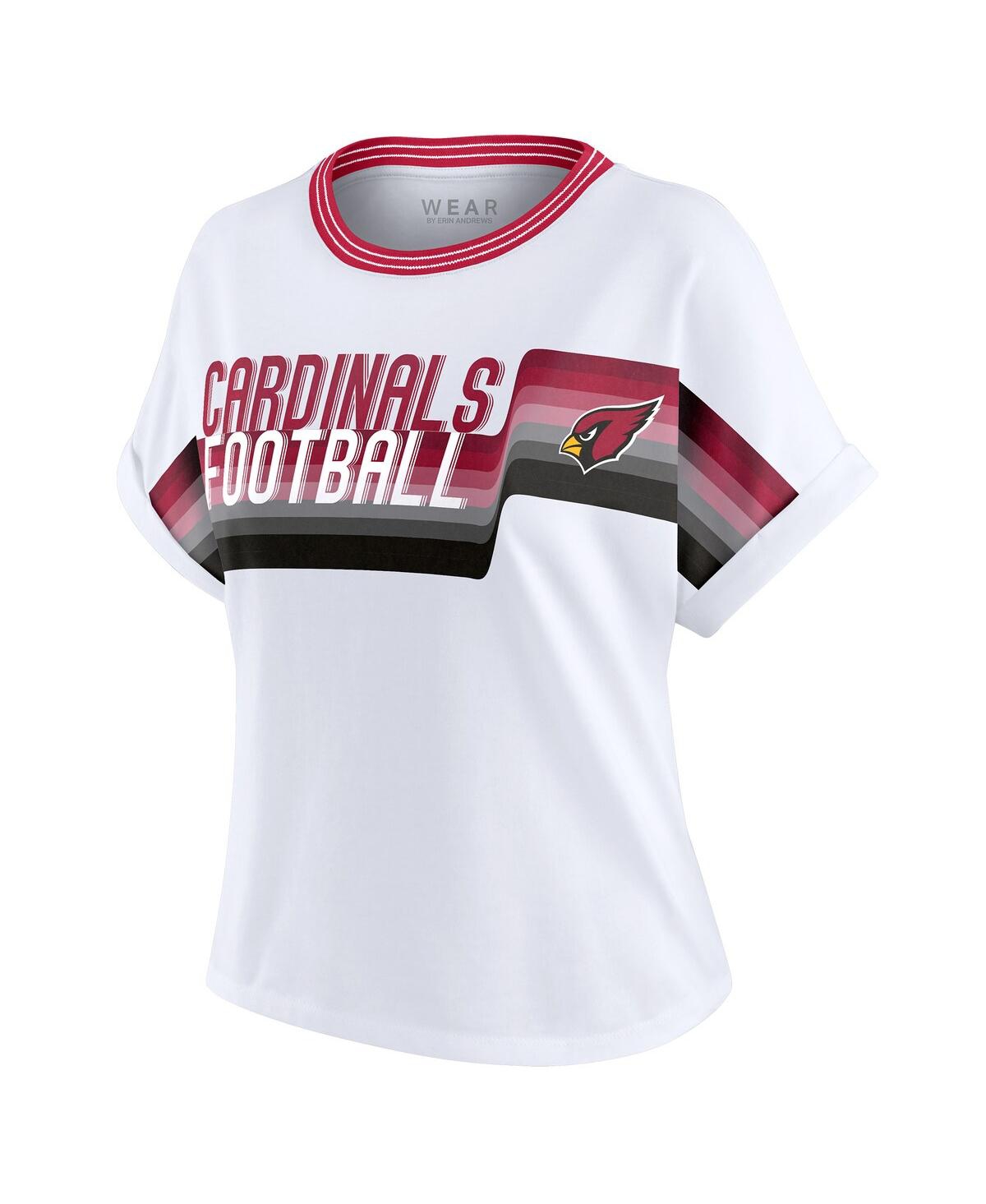 Wear By Erin Andrews Women's White Arizona Cardinals Cropped Center Stripe Dolman T-shirt In White