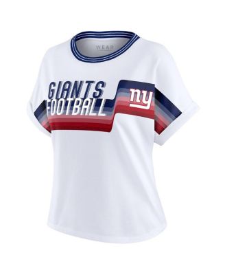 Women's White New York Giants Cropped Center Stripe Dolman T-Shirt