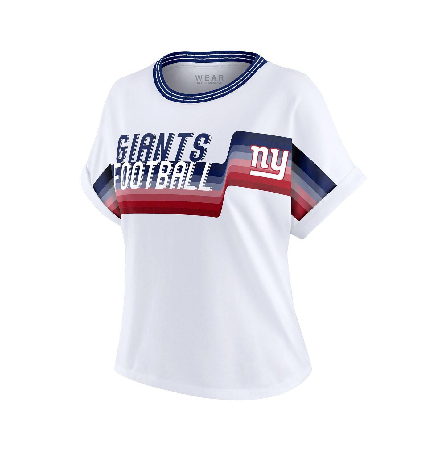 Женская футболка WEAR by Erin Andrews White New York Giants Cropped Center Stripe Dolman — фото 3