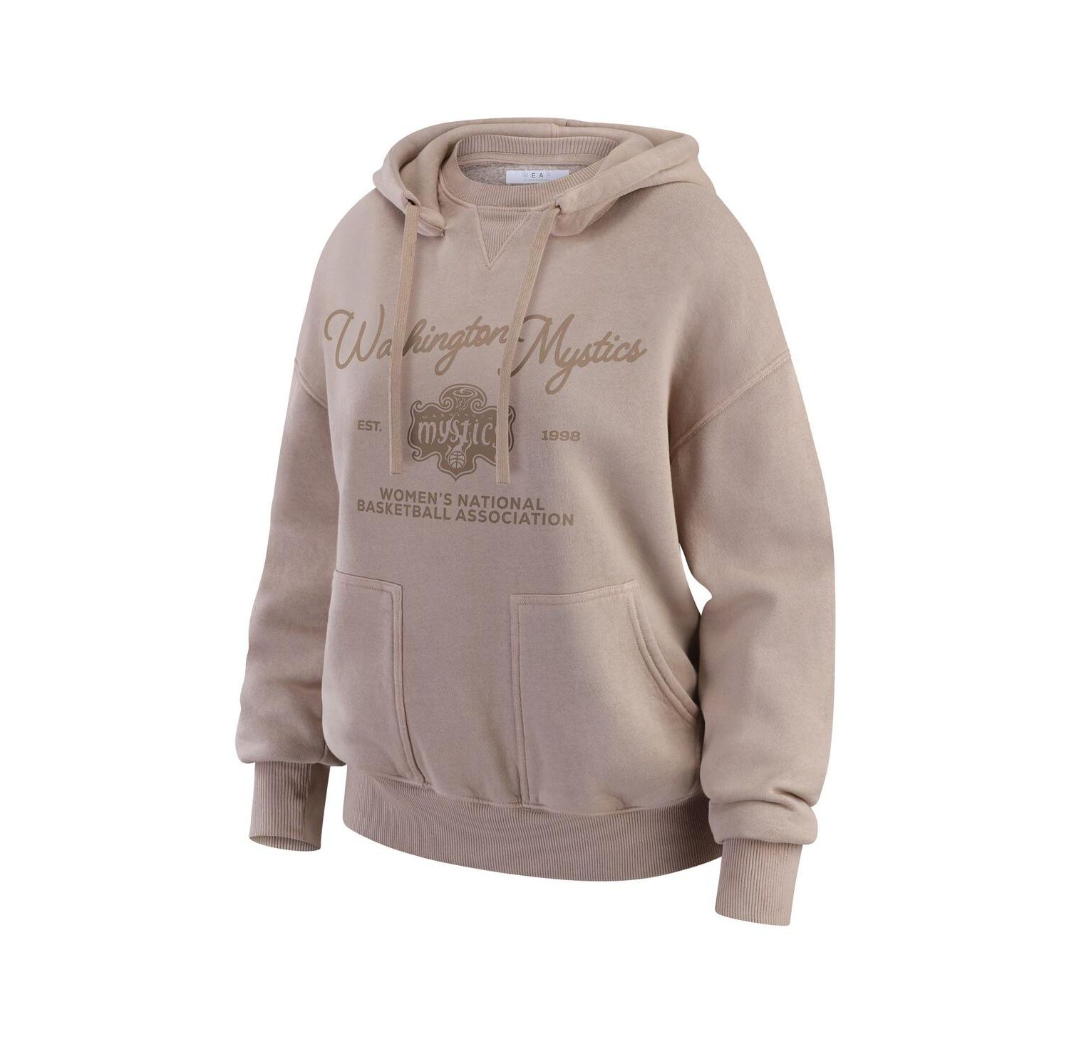 Women's Tan Washington Mystics Washed Pullover Crew Neck Hoodie