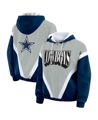 WEAR by Erin Andrews - Women's Navy/Silver Dallas Cowboys Retro Crinkle Full-Zip Hoodie Windbreaker