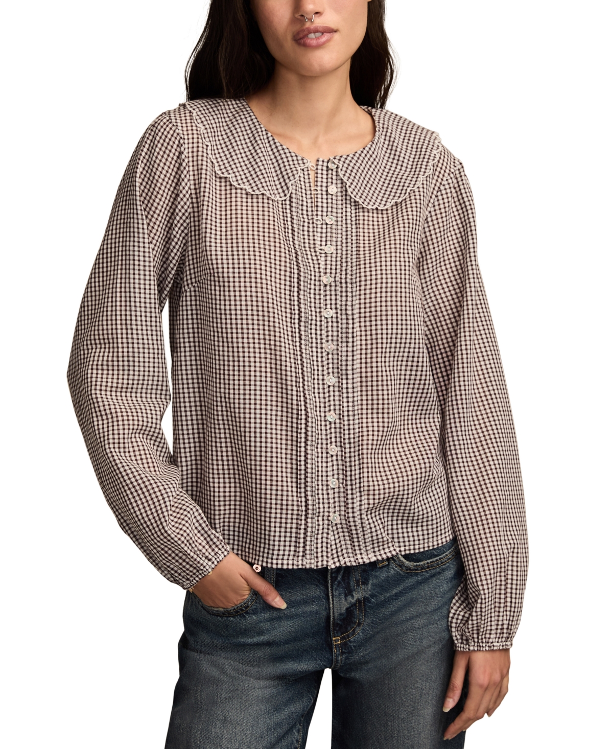 Lucky Brand Women's Gingham Peter Pan Collar Top In Multi