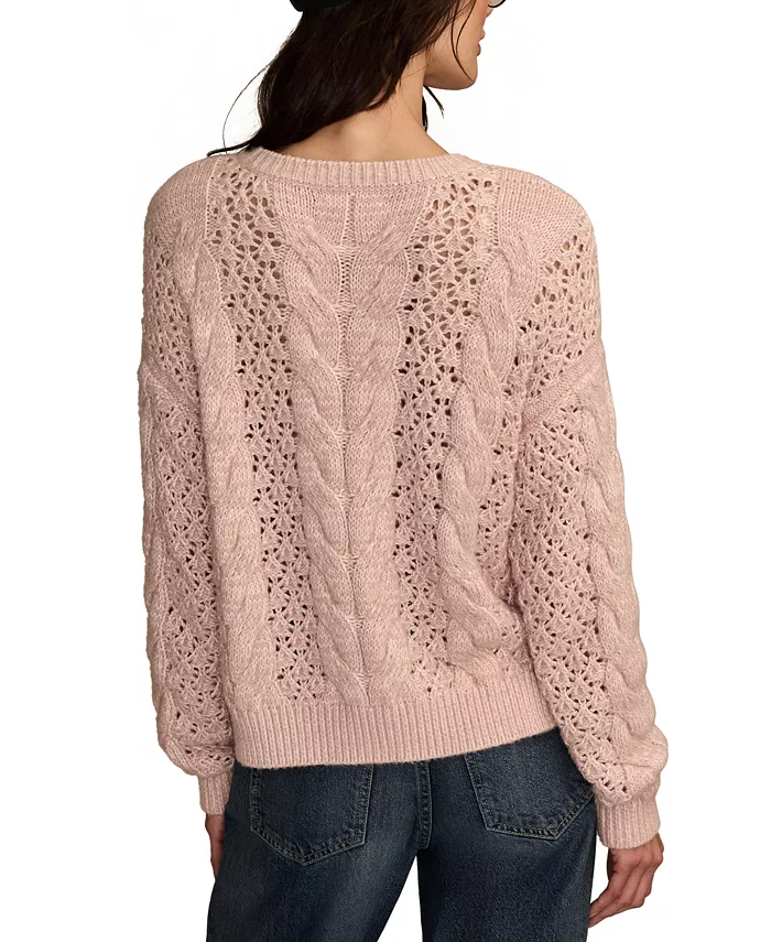 Women's Pointelle Cable Crew Neck Sweater - thumbnail 7