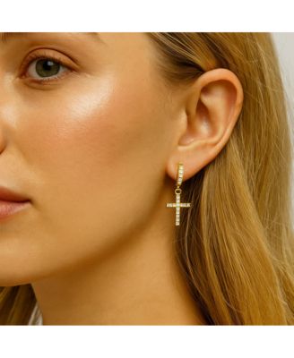 Cross Huggie Earrings with Cubic Zirconia