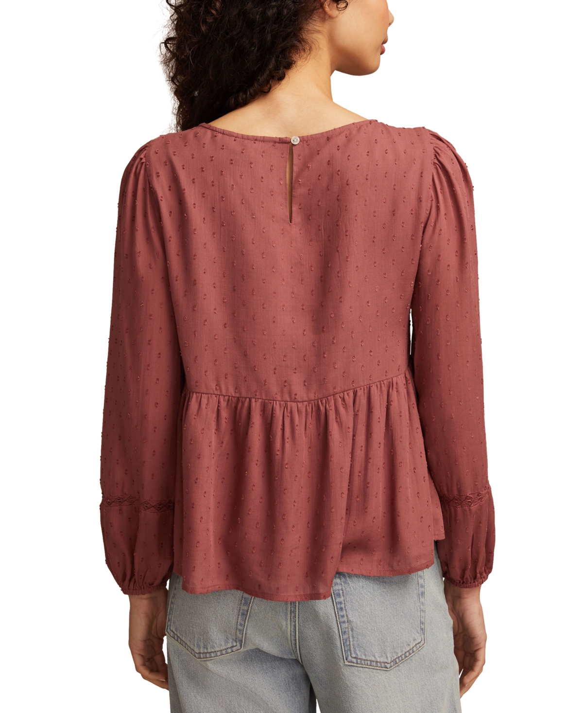 Lucky Brand Women's Novelty Long Sleeve Peplum Top