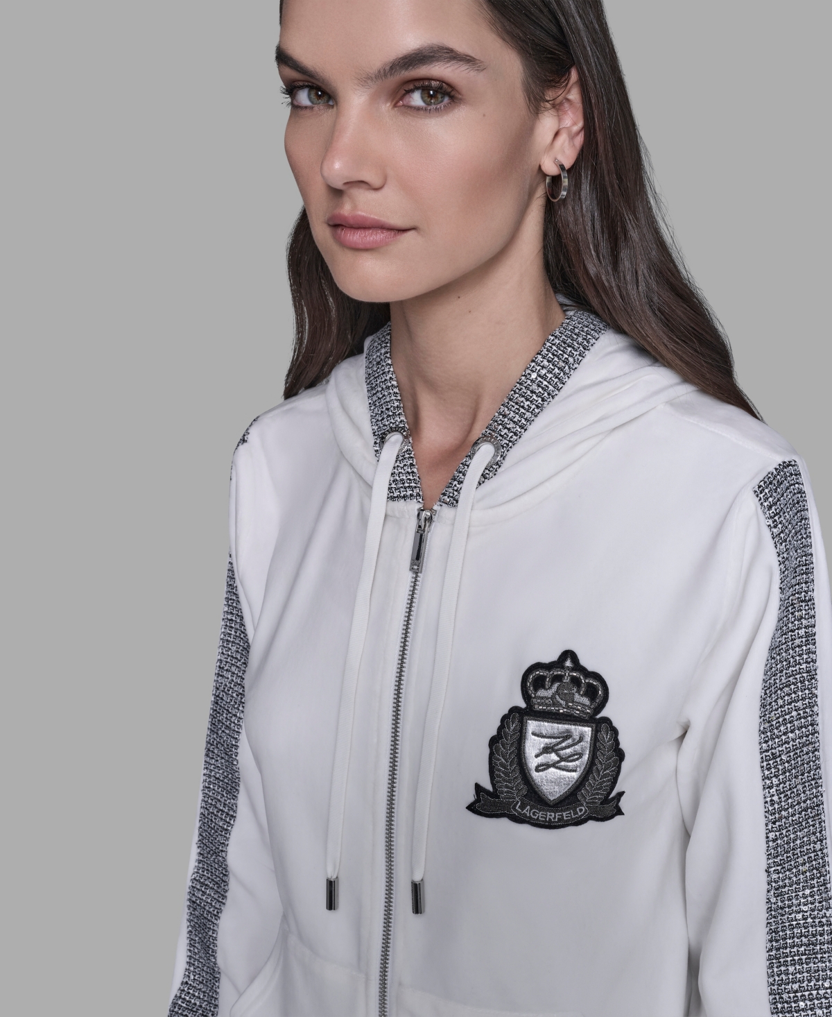 Karl Lagerfeld Women's Zip-up Hooded Jacket In White