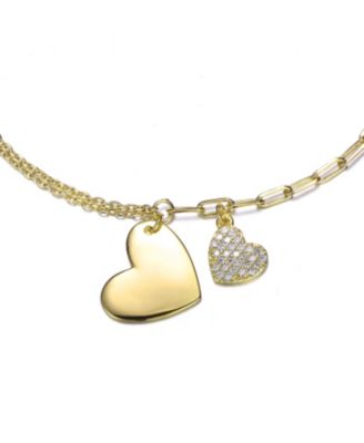 Whimsical CZ Paved Heart Charms Layered Chain Bracelet
