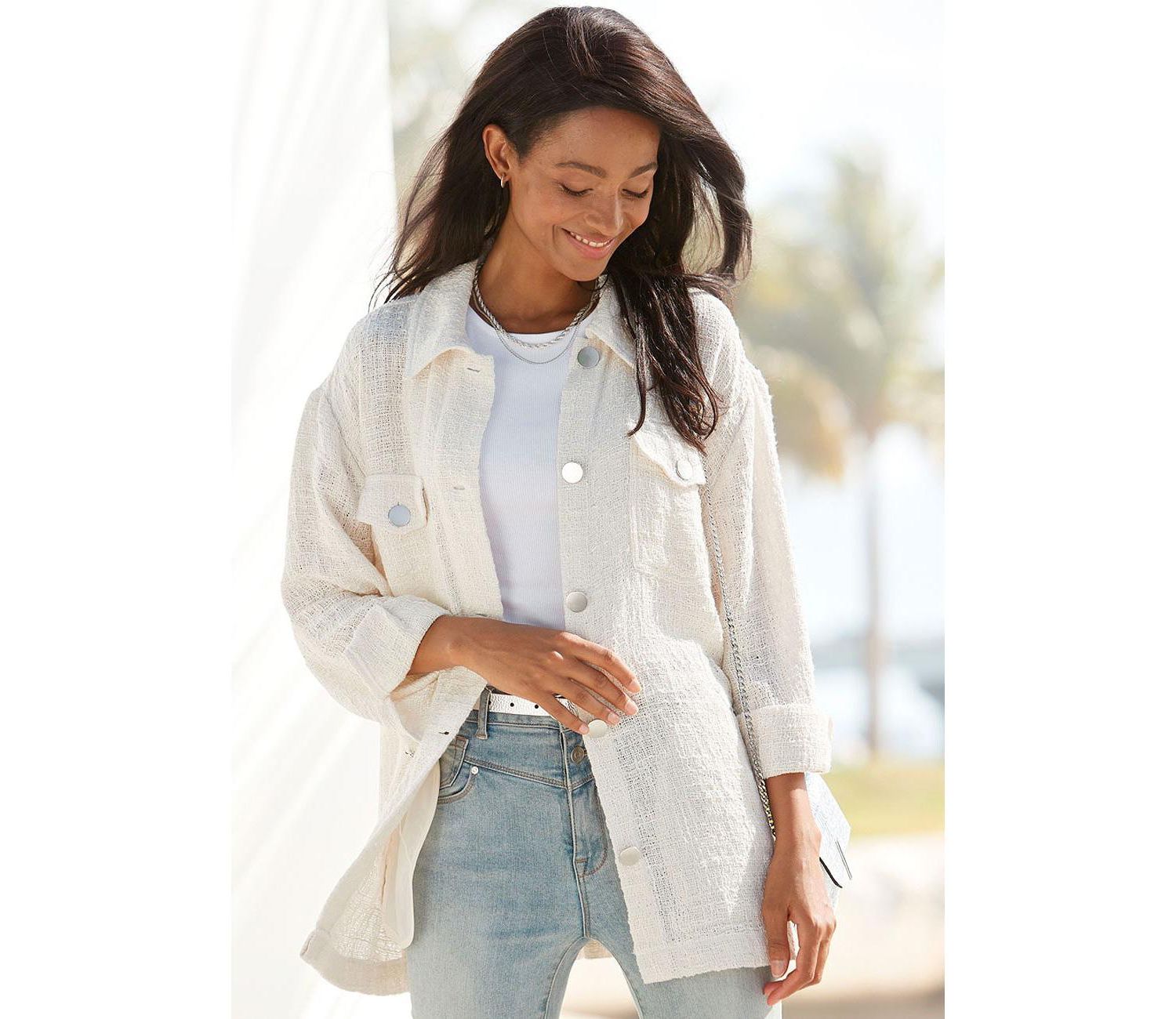 Women's Boucle Shirt with Pockets Everyday Comfort Jacket