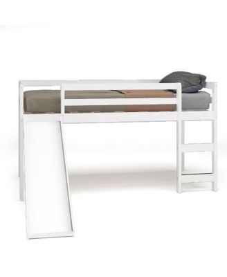 Twin Size Loft Bed with Slide Wood Low Sturdy Loft Bed Bedroom