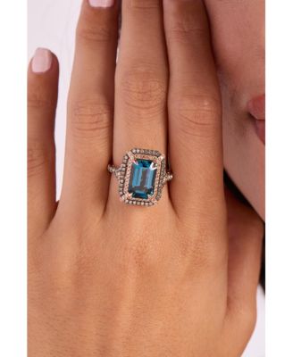 Deep Sea Blue Topaz (3-7/8 ct. t.w.) & Diamond (5/8 ct. t.w.) Double Halo Ring in 14k Rose Gold (Also Available in 14K White Gold or 14k Yellow Gold)