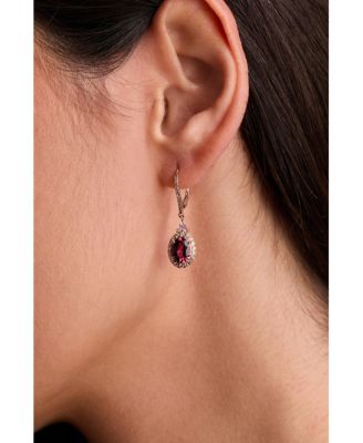 Passion Fruit Tourmaline (2 ct. t.w.), Bubble Gum Pink Sapphire (1/10 ct. t.w.), & Nude Diamond (3/8 ct. t.w.) Halo Leverback Drop Earrings in 14k Rose Gold
