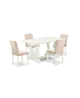 5-Pc Dinette Set with 4 Parson Chairs and 1 Rectangular Wooden Dining Table with High Back Chairs