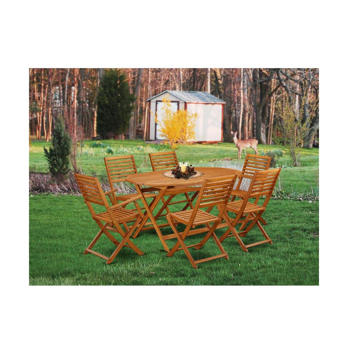 East West Furniture Wooden Patio Set Natural Oil