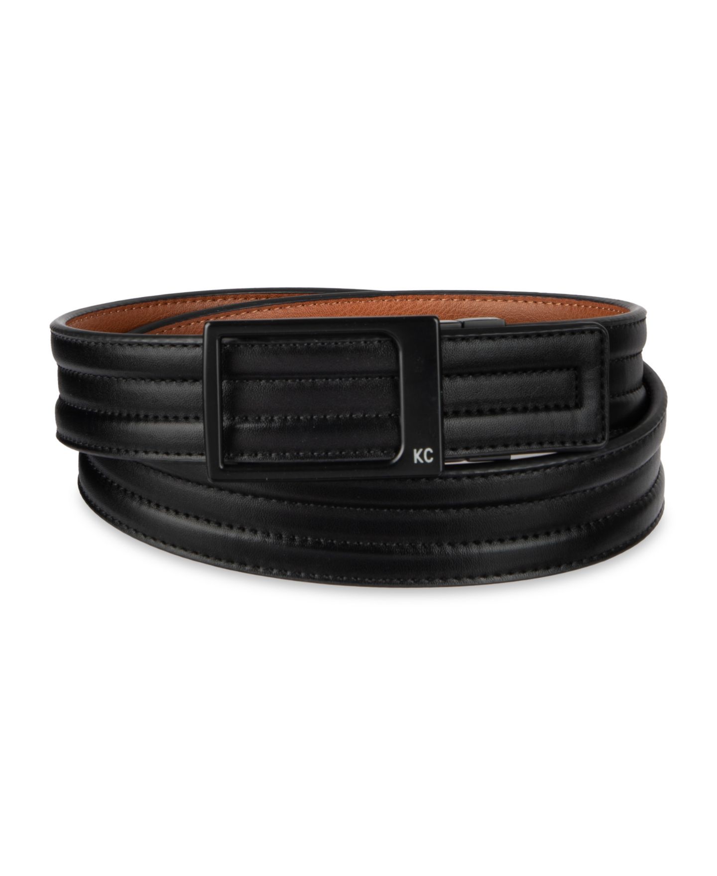Мужской ремень Kenneth Cole Reaction Reversible Compression Plaque Locking Buckle Belt, цвет: Чёрный / Рыжевато-коричневый — фото 1