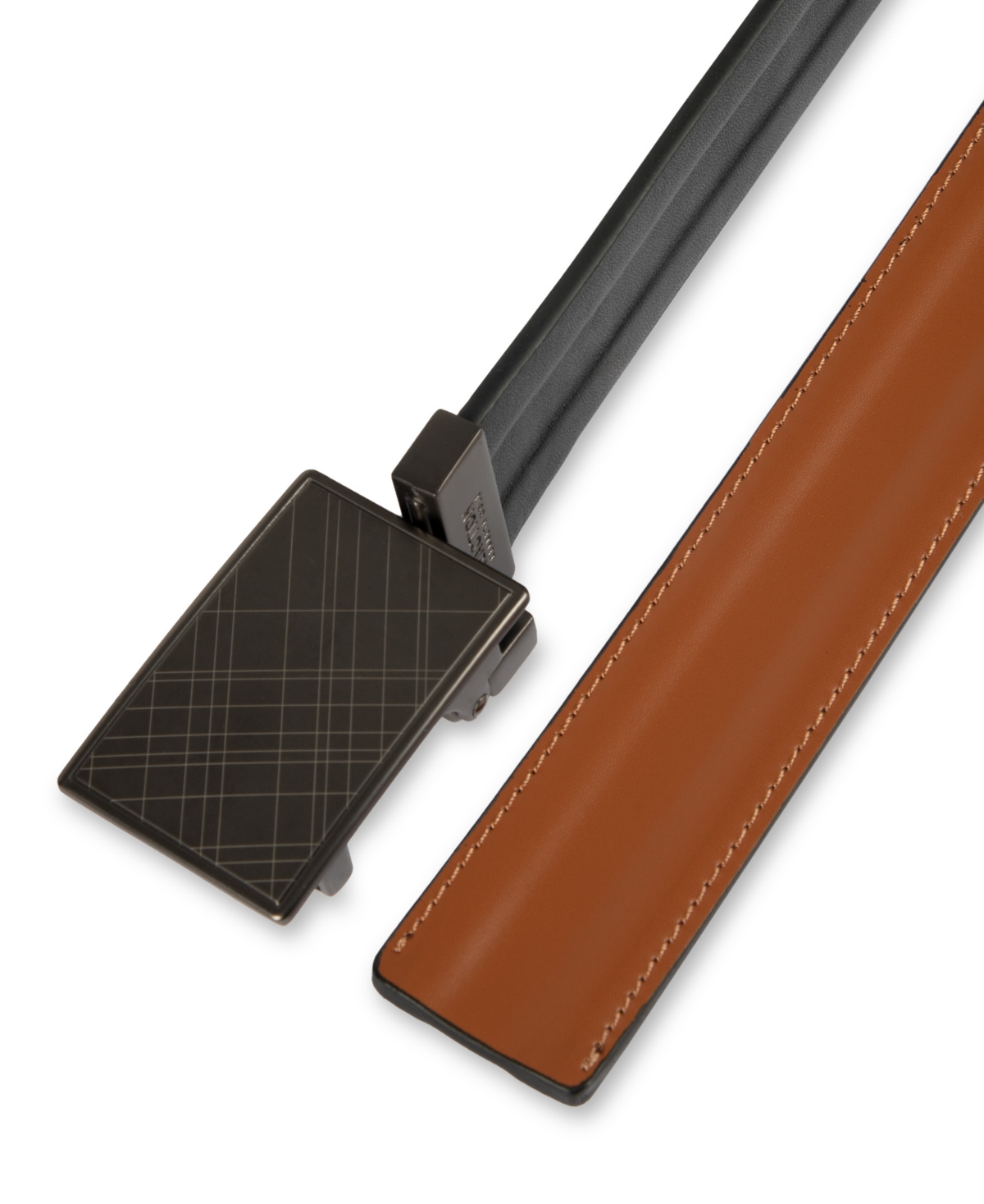 Kenneth Cole Reaction Men's Reversible Plaid Plaque Compression Locking Buckle Belt