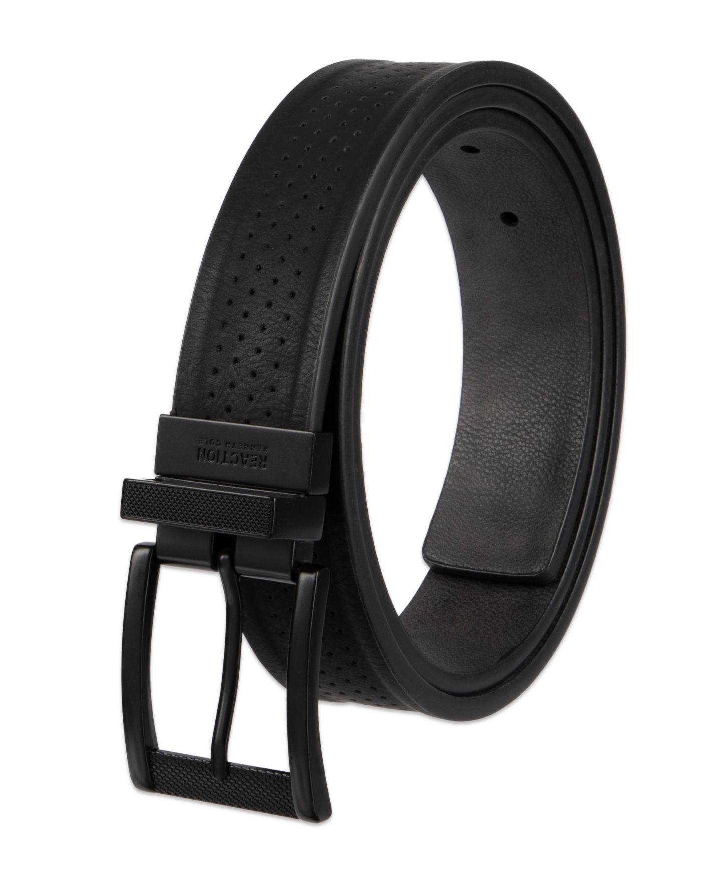 Мужской ремень Kenneth Cole Reaction Reversible Perforated Harne Belt, цвет: Чёрный / Серый — фото 5