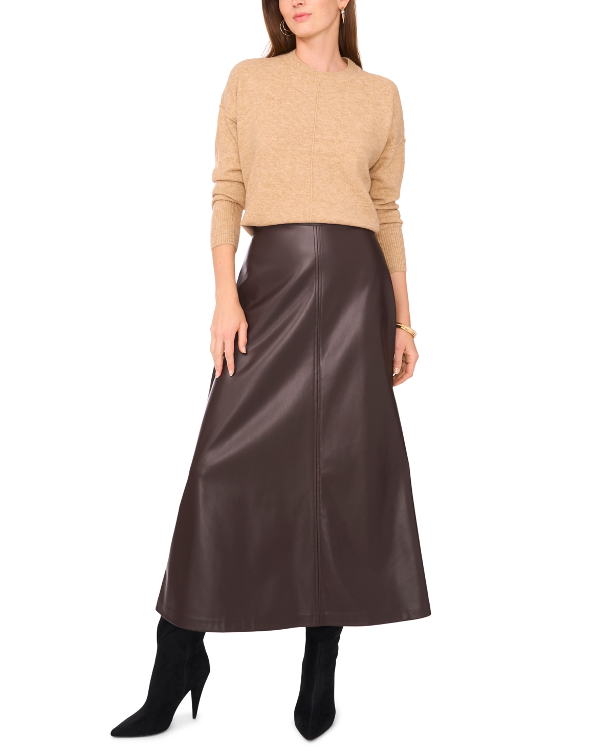 Vince Camuto Cozy Long Sleeve Extend Shoulder Sweater In Brown