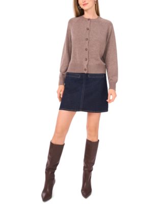 Women's Cozy Crewneck Raglan-Sleeve Cardigan Sweater