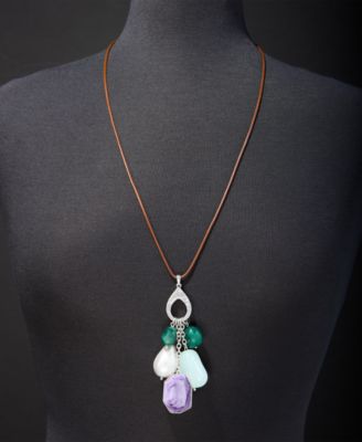Multi-Charm Leather Pendant Necklace, Macy's Exclusive 