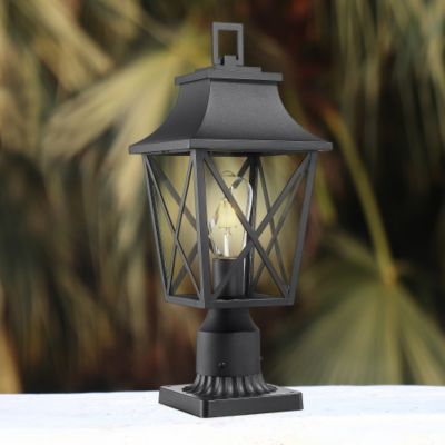 Black Outdoor Pole Lantern Light with Pier Mount Base for Garden and Patio 2-Pack