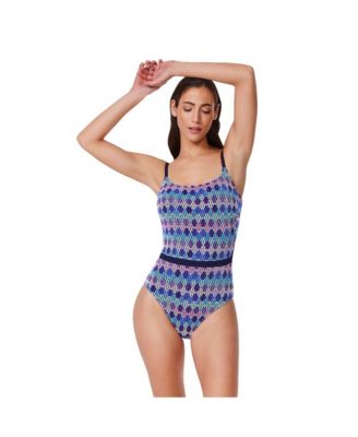 Womens Retro Riviera Scoop Neck Netted Crochet One Piece