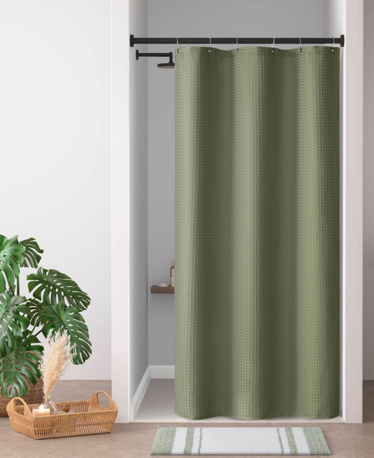 Madison Park Arbor Waffle Shower Curtain, 72" X 72" In Green