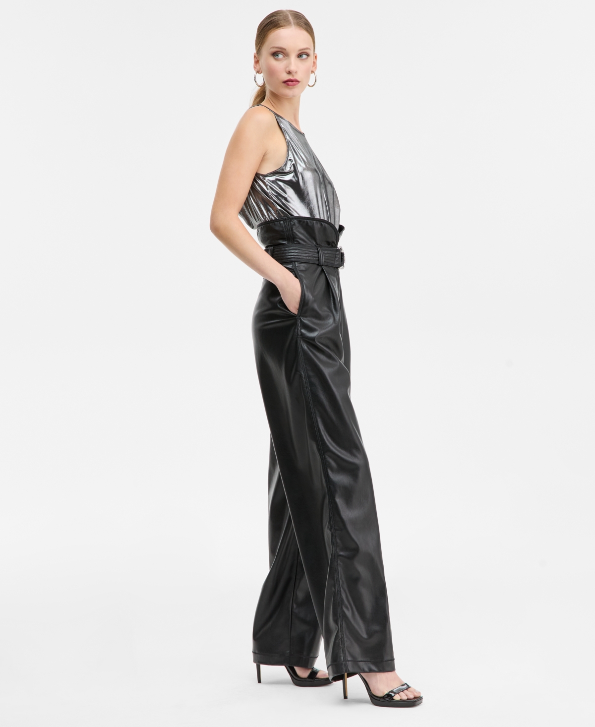 Hugo Boss Women's Ultra High-waist Belted Faux-leather Pants In Black