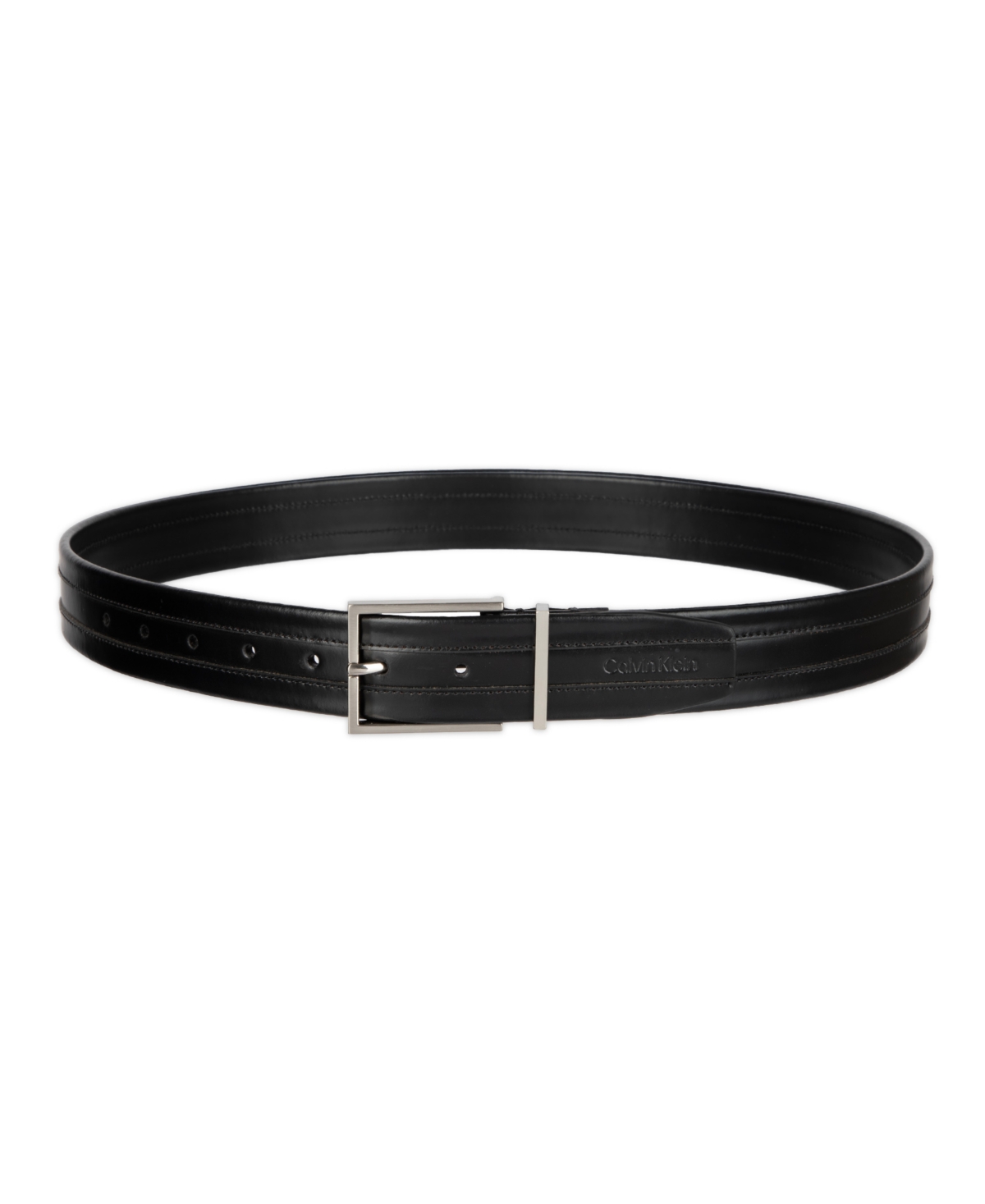 Calvin Klein Men's Stripe Stitch Leather Dress Belt In Black