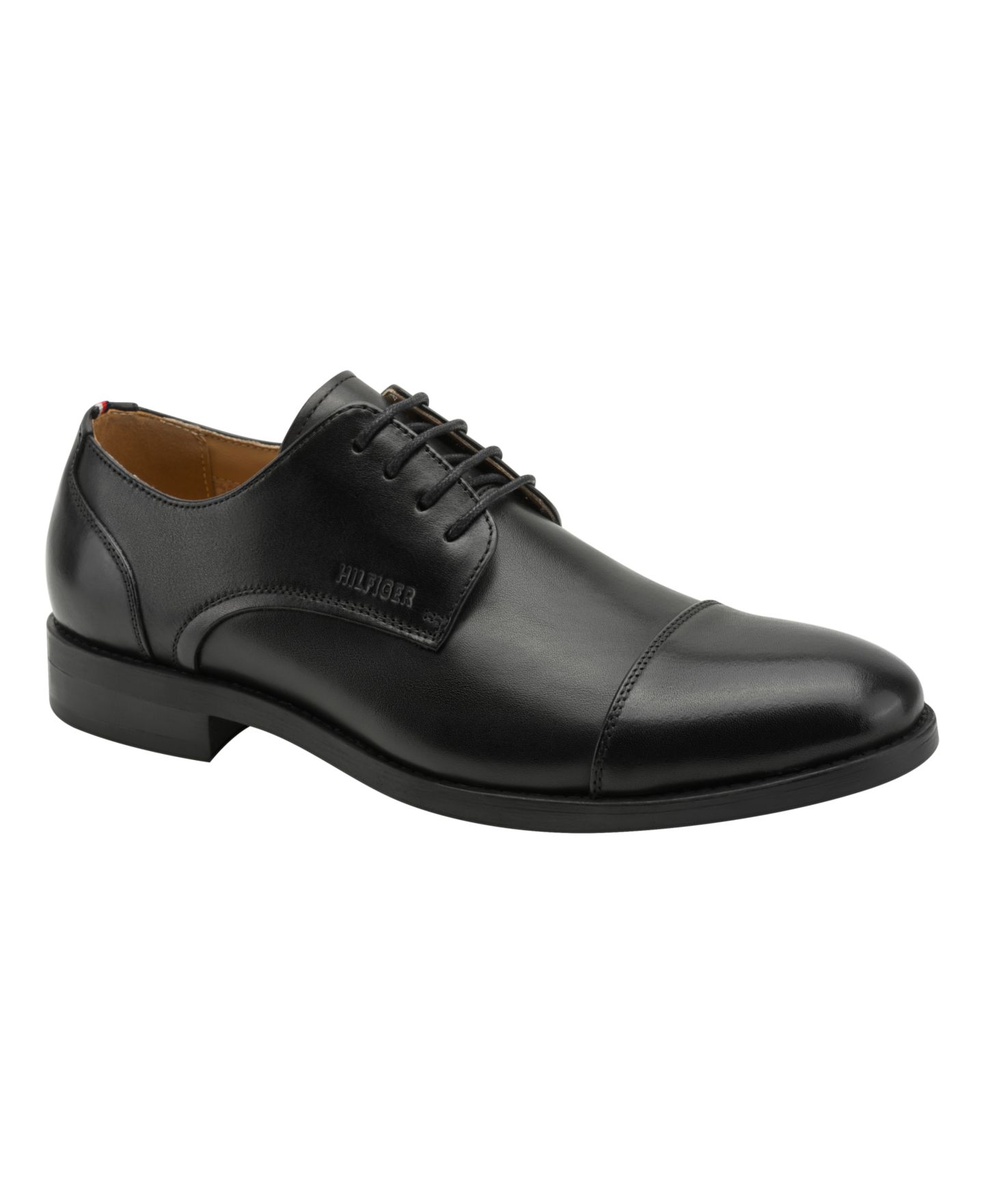 Мужские туфли Tommy Hilfiger Creagan Leather Derby Dress Shoes, цвет: Чёрный кожаный — фото 1