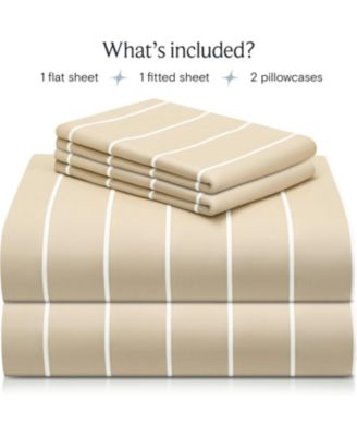 4-PC Striped Silky Soft Cooling Deep Pocket Sheet Set, Queen