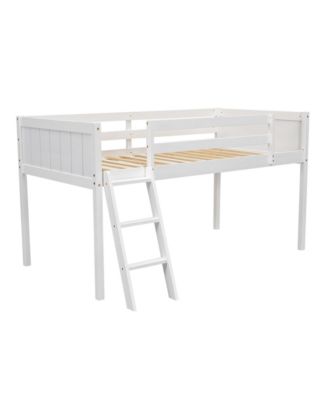 Boyle Living Twin Size Wood Low Loft Bed with Ladder, ladder can be placed on the left or right