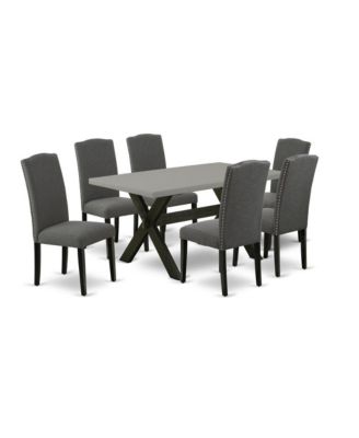 7 Pc. Rectangular Cement Tabletop Dining Set + Upholstered Chair with Stylish Back