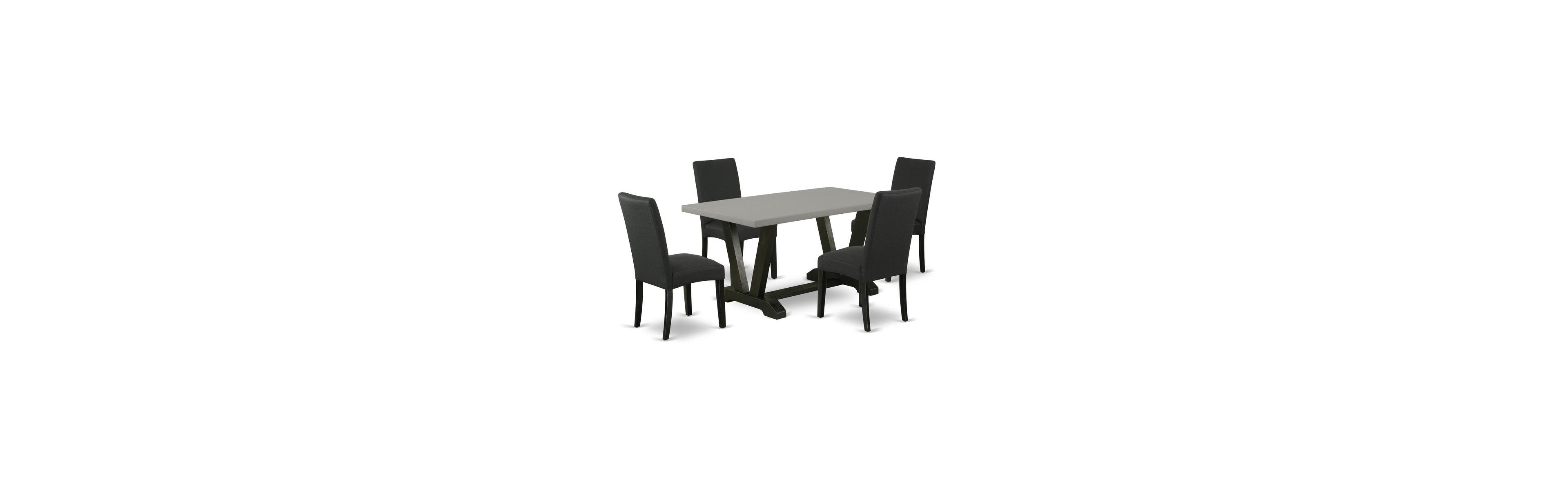 East West Furniture 5-Pc Kitchen Dining Set- 4 Parson Dining Chairs with Black Linen Fabric Seat and Stylish Chair Back