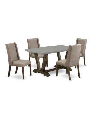 East West 5-Pc Dinette Set: Cement Top Table & 4 Upholstered Chairs with Stylish Backs for Dining Room