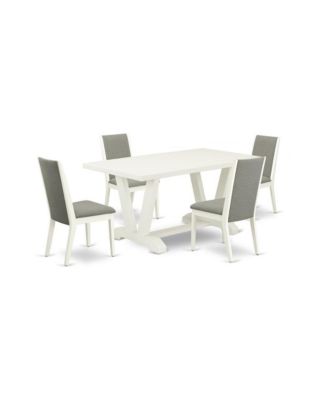 5-Piece Fashionable Dining Room Set a Superb Linen White dining table Top and 4 Lovely Linen Fabric Dining Chairs with Stylish Chair Back
