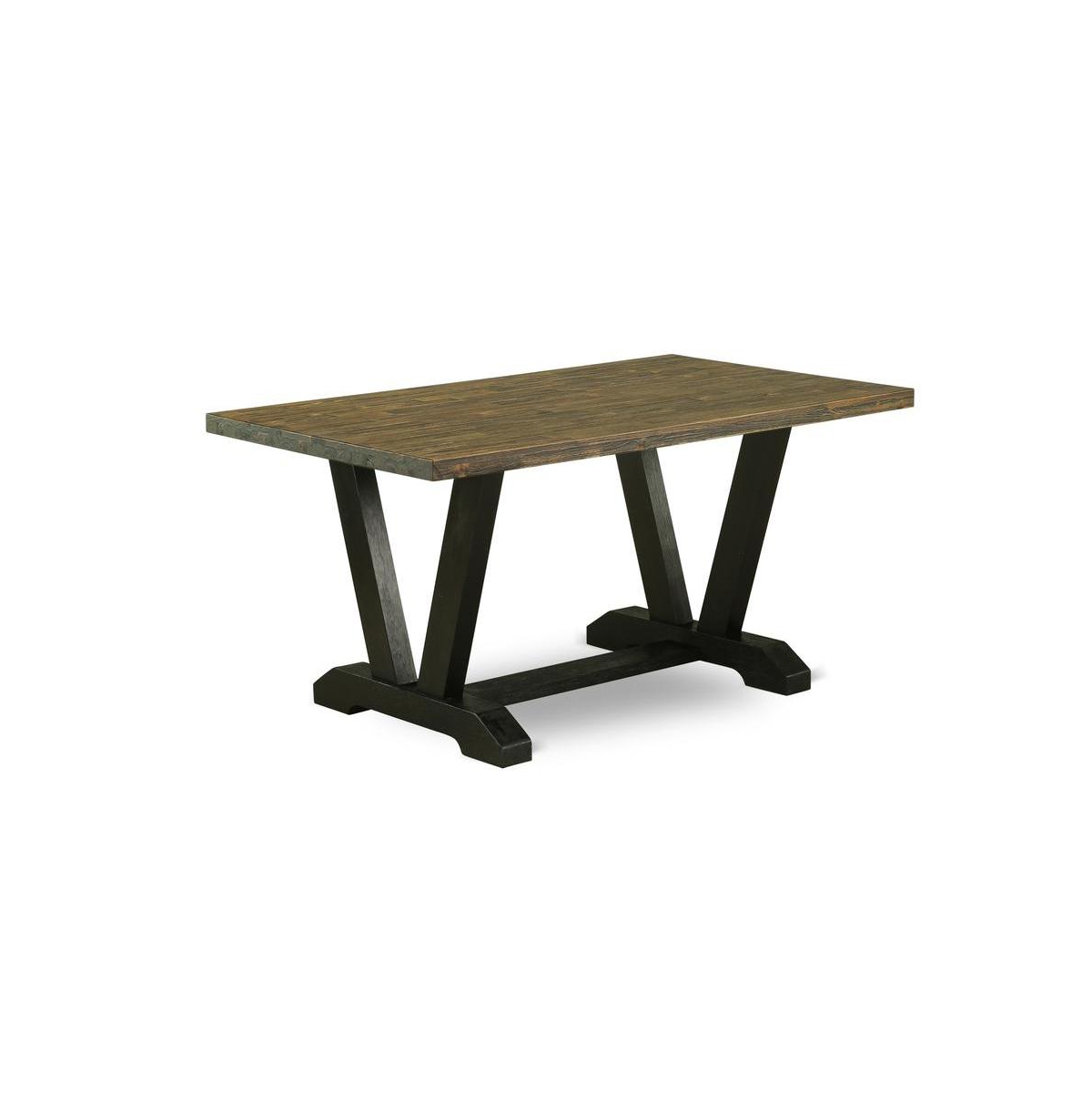 East West Furniture 5-Piece Amazing Dining Set a Great Distressed Jacobean Dining Table Top and 4 Gorgeous Linen Fabric Dining Chairs with Nail Heads