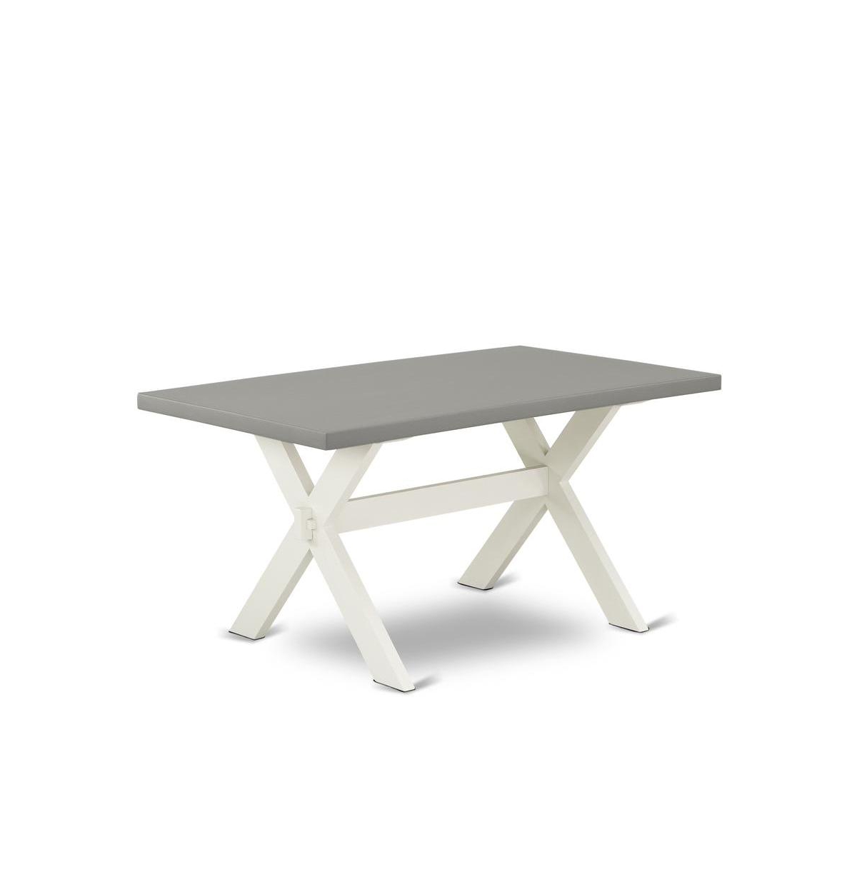 East West Furniture 6 Piece Modern Dining Table Set - 4 Baby Blue Linen Fabric Parson Dining Chairs with Nailheads and Cement Kitchen Table